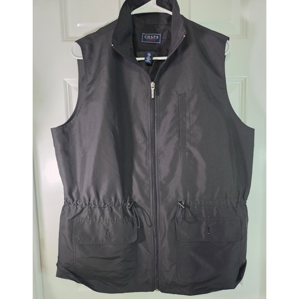 Chaps Denim Women's XL Black Full Zip Utility Vest Drawstring Waist Pockets